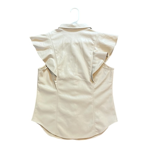 Gap Faux Leather Cream Ruffle Sleeve Women's Top - Picture 4 of 6